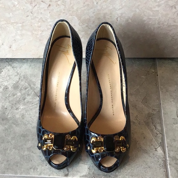 Giuseppe Zanotti Shoes - Giuseppe Zanotti Navy Blue Jeweled Pumps